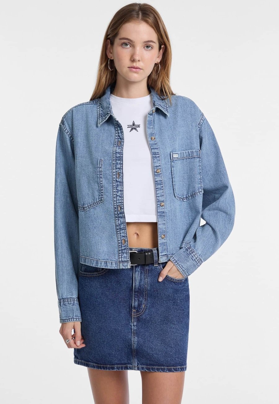 

Блуза Guess CROPPED, Himmelblau/Light Blue