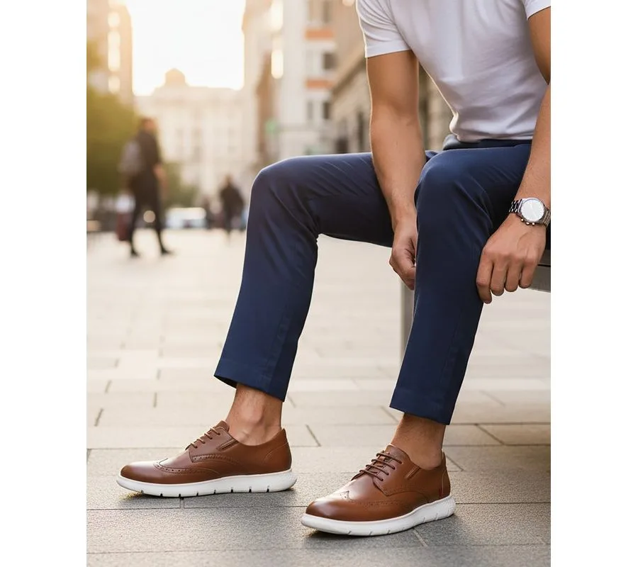 Мужские кожаные оксфорды Barnes Ave Hands-Free Slip On Technology с технологией свободного надевания Marc Joseph New York, Cognac Napa Leather — фото 3