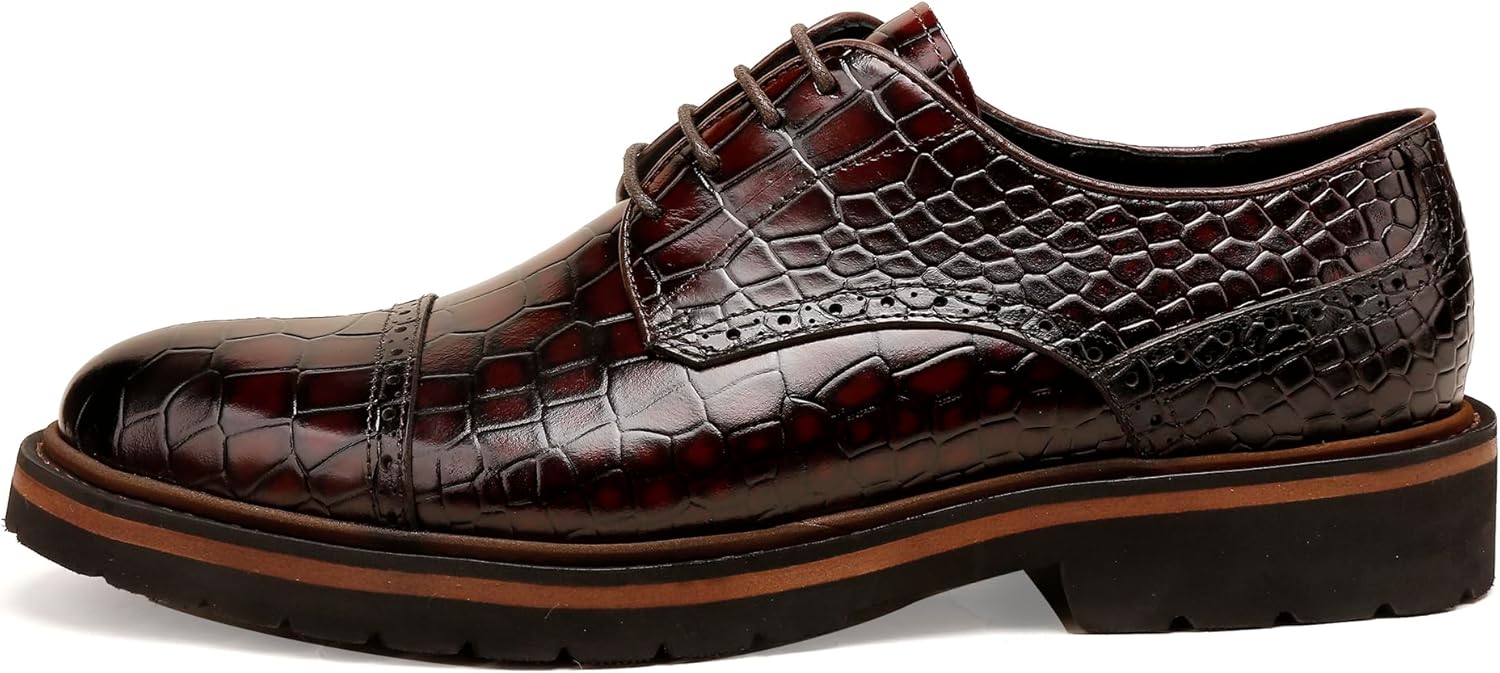 

Мужские пенни-лоаферы, кожаные оксфорды деловые броги, узор под крокодила Chrislook, красный