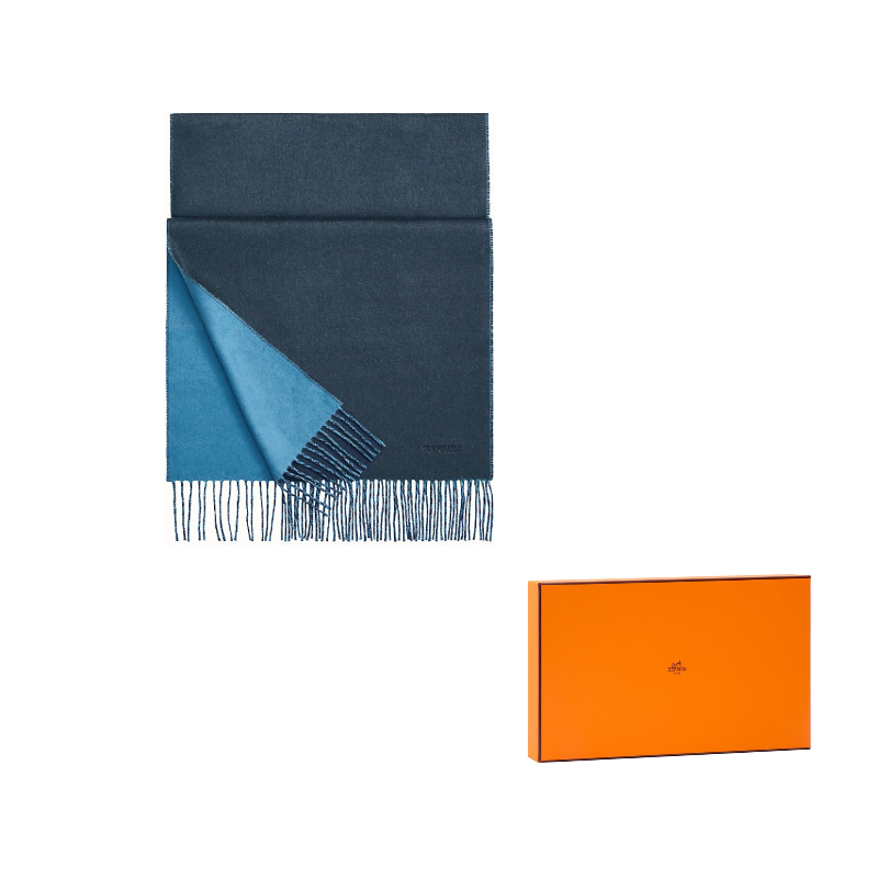 

HERMES Двусторонний вязаный шарф мужской, Dark Blue