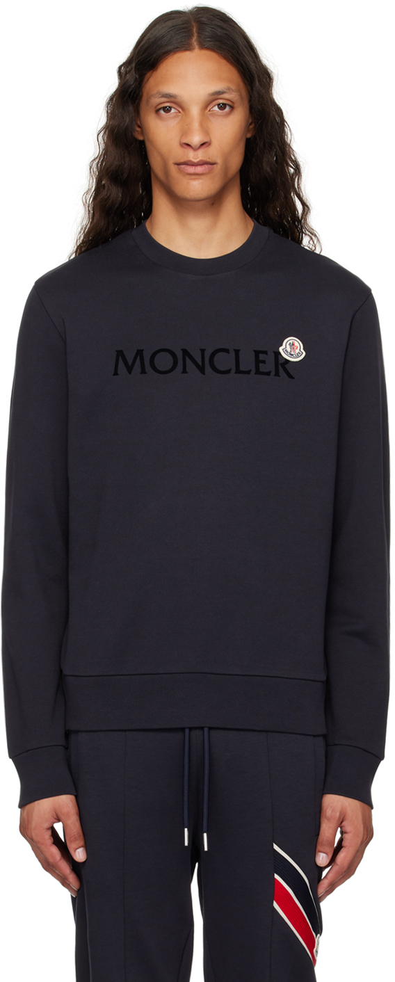 

Свитшот с логотипом в стиле флокирования в темно-синем цвете Moncler
