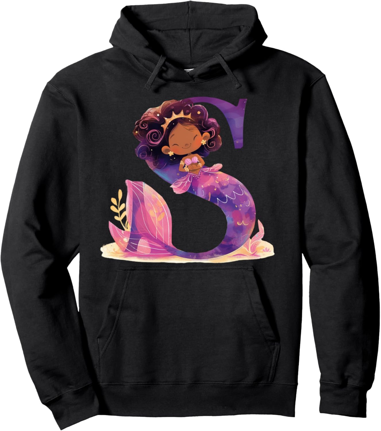 

S Начальная буква алфавита Меланин Черный Русалка День рождения S Худи Black Mermaid Tees Nyc