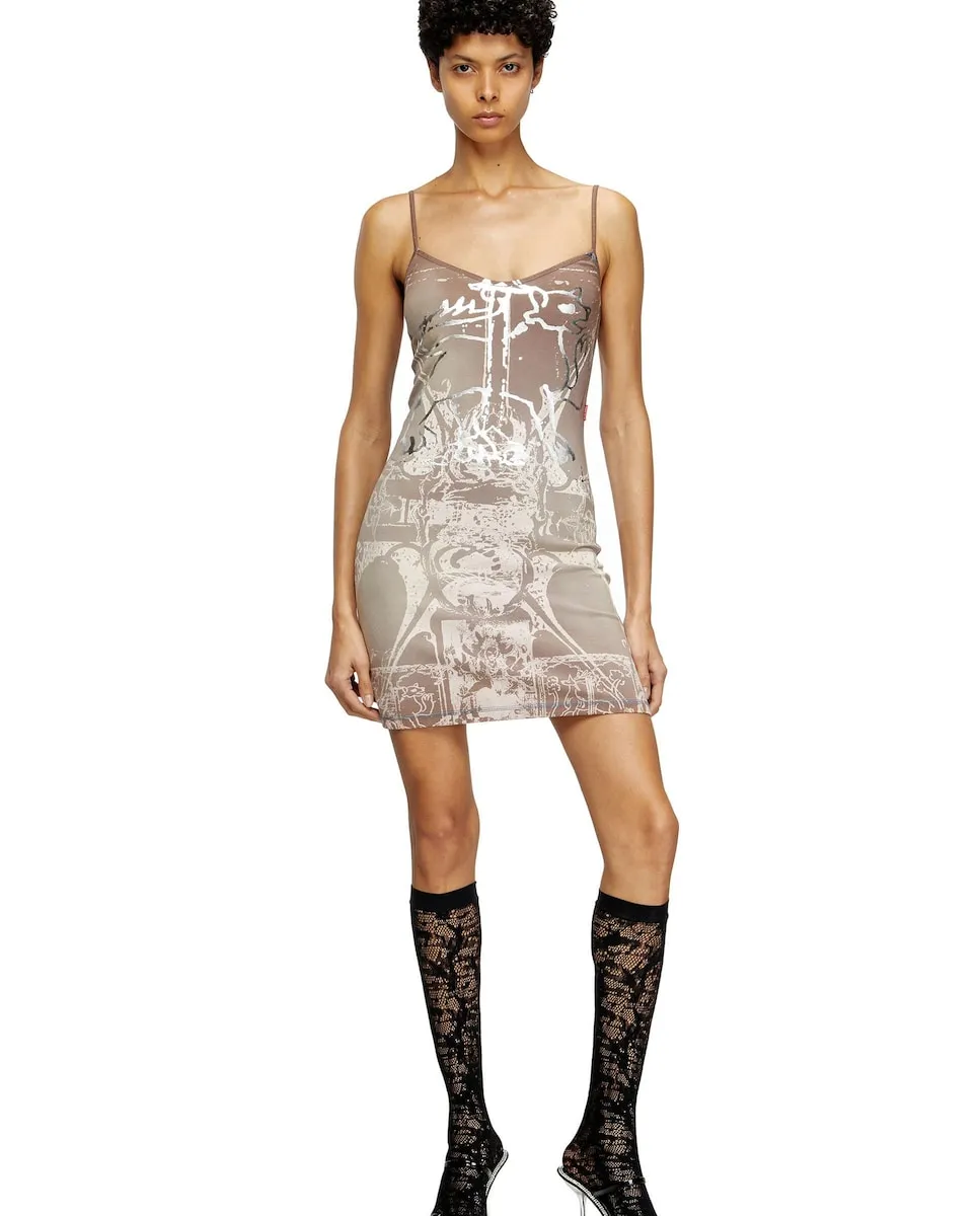 

Мини-платье DIESEL на тонких бретельках с принтом Diesel, коричневый