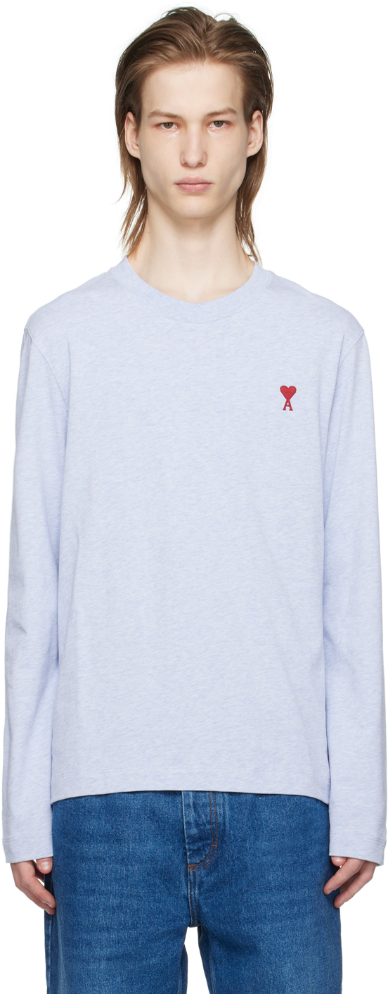 

Синяя футболка с длинным рукавом Ami de Cœur Ami Paris, цвет Cashmere blue