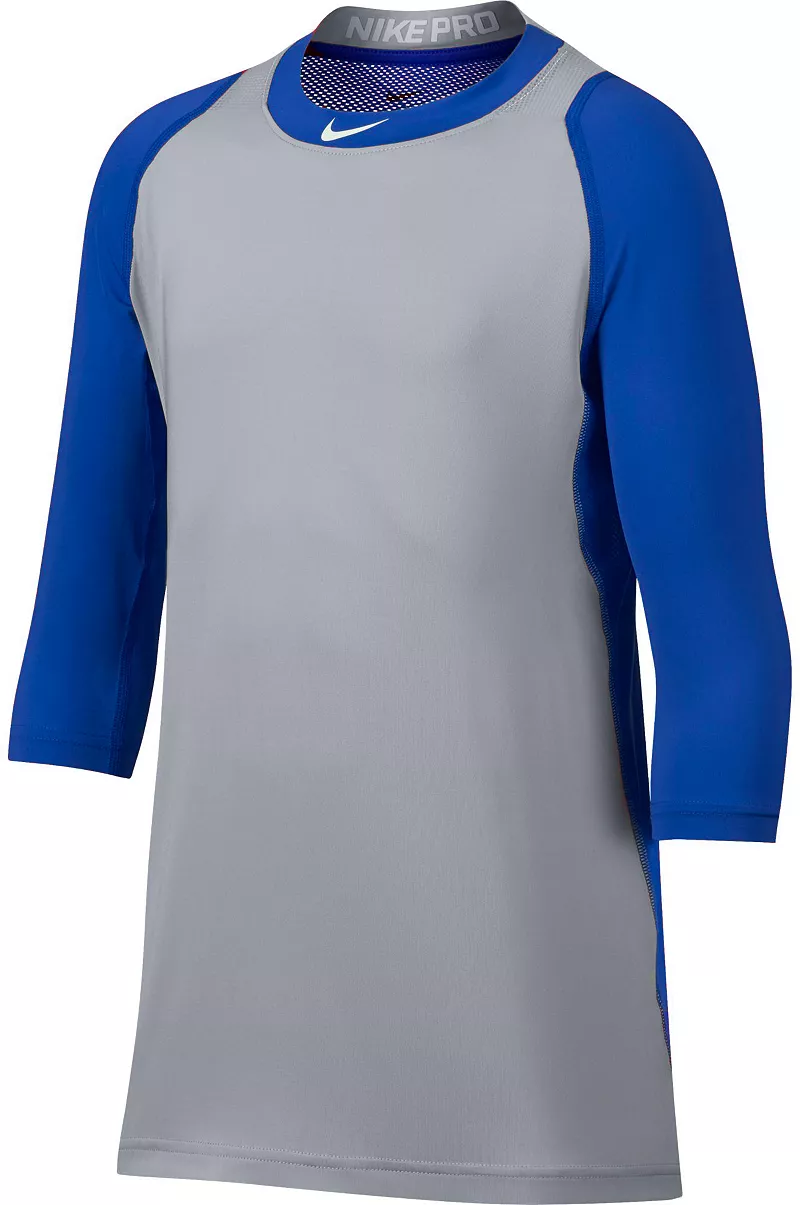 

Мужская бейсбольная рубашка с рукавом ¾ Nike Pro Cool Reglan, цвет Royal/Grey
