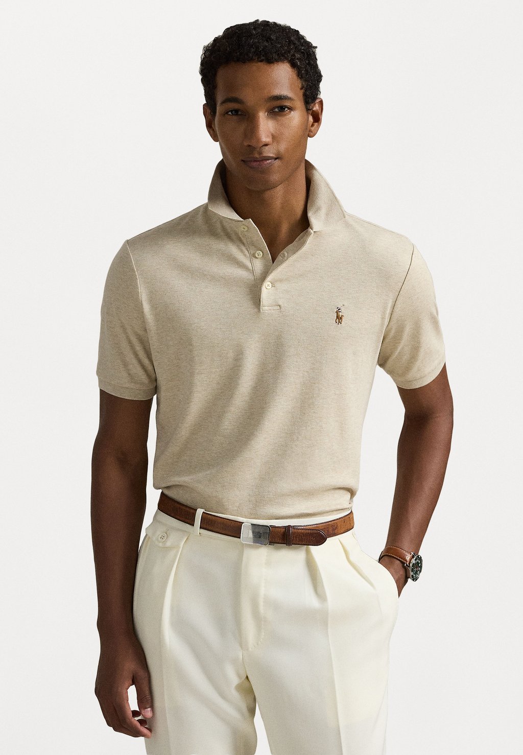 

Поло CUSTOM SLIM FIT SOFT COTTON POLO SHIRT Polo Ralph Lauren, серый