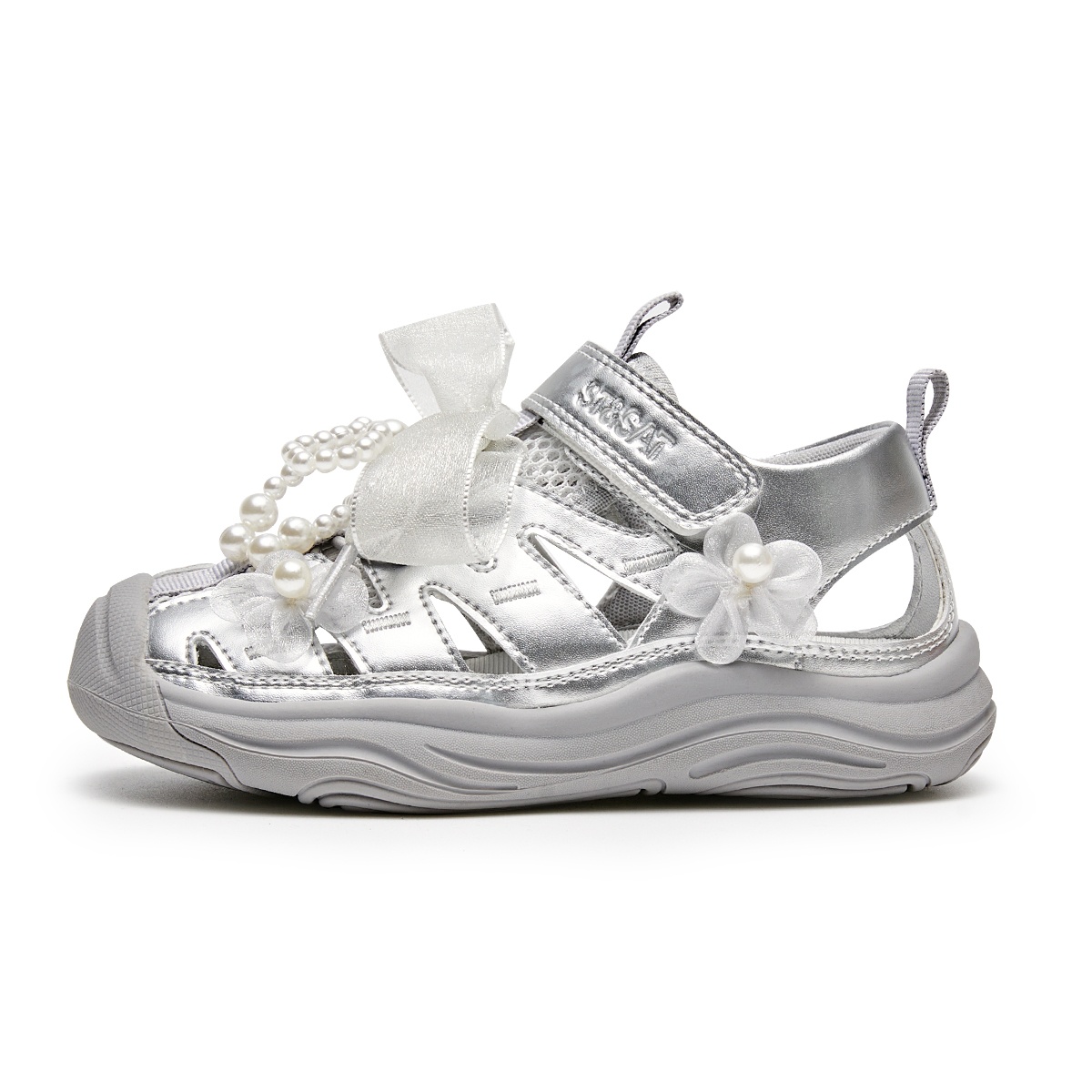 

Детские сандалии с низким верхом, нескользящие, дышащие, быстросохнущие ST&SAT KIDS, коралл/серебряный