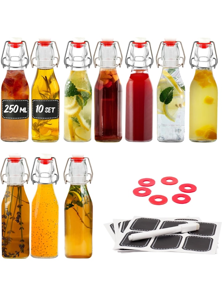 

Набор из 10 стеклянных бутылок объемом 250 мл, квадратной формы, с откидной крышкой Praknu