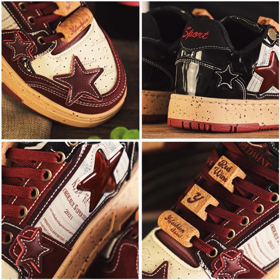 Мужские массивные кроссовки Star Shoes Y2K в ретро-стиле, кожаные кроссовки на шнуровке, легкая и удобная обувь для ходьбы для мужчин и женщин Generic, бордовый — фото 2