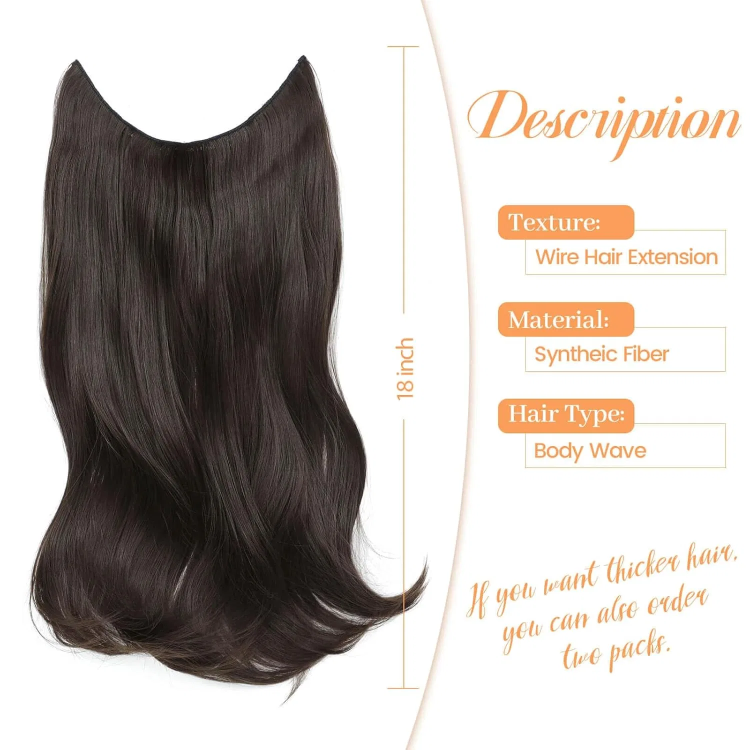 Накладные волосы «Body Wavy Halos» на прозрачной леске Flyroseing, Mid-Brown — фото 4