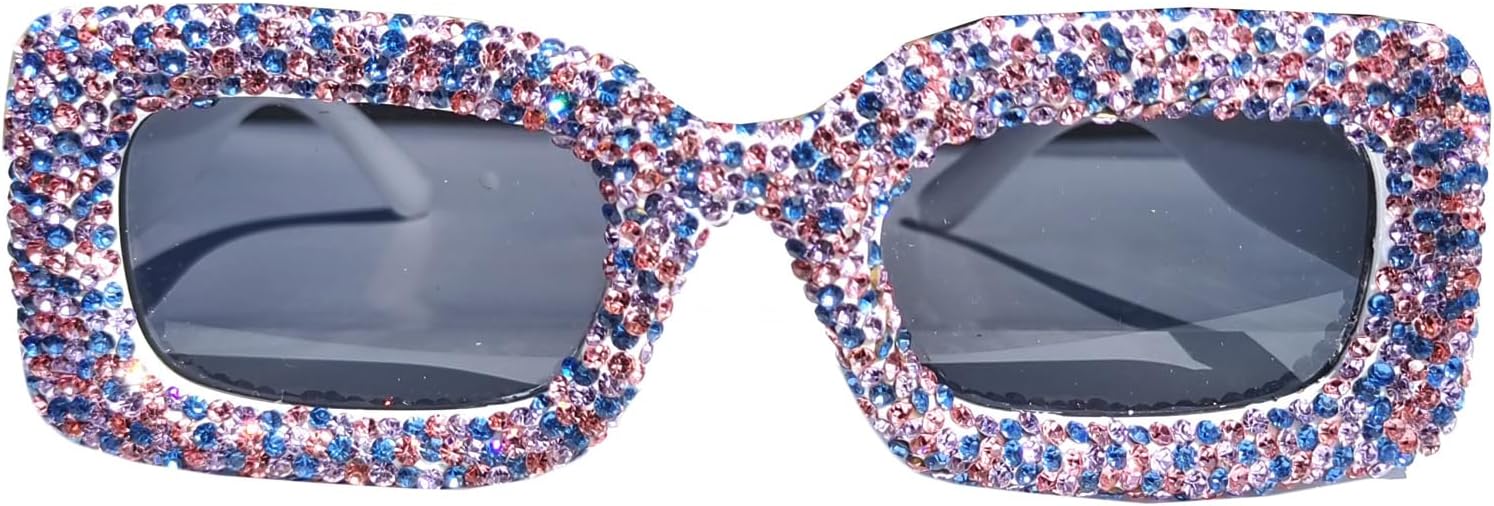 

willochra Милые солнцезащитные очки с кристаллами и жемчугом для женщин, солнцезащитные очки со стразами, прямоугольные, розовые, с бриллиантами, для вечеринки, Purple