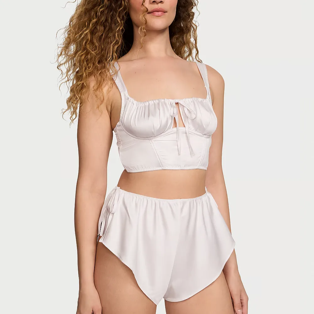 Victoria's Secret Комплект из атласного корсета и шорт DISCOVER/CW, пижамный набор, женский, цвет кокосовый белый — фото 2