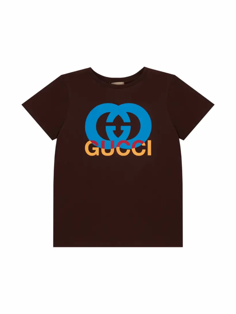 

Хлопковая футболка с логотипом Gucci, коричневый