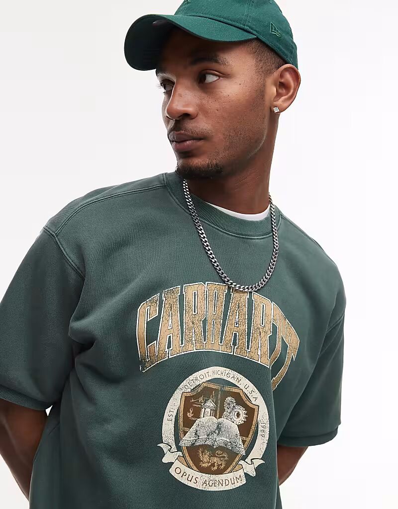 

Толстовка с короткими рукавами и принтом библиотеки Carhartt WIP в выбеленном зеленом цвете
