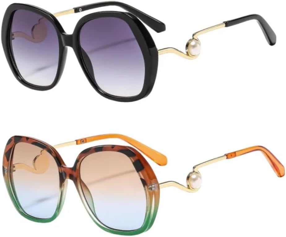 

Солнцезащитные очки в крупной оправе для женщин и мужчин, роскошные, с жемчужной отделкой, металлическим покрытием, защитой от УФ-излучения UV400 (черный, полузеленый) TVTBBVV, Black Demi Green