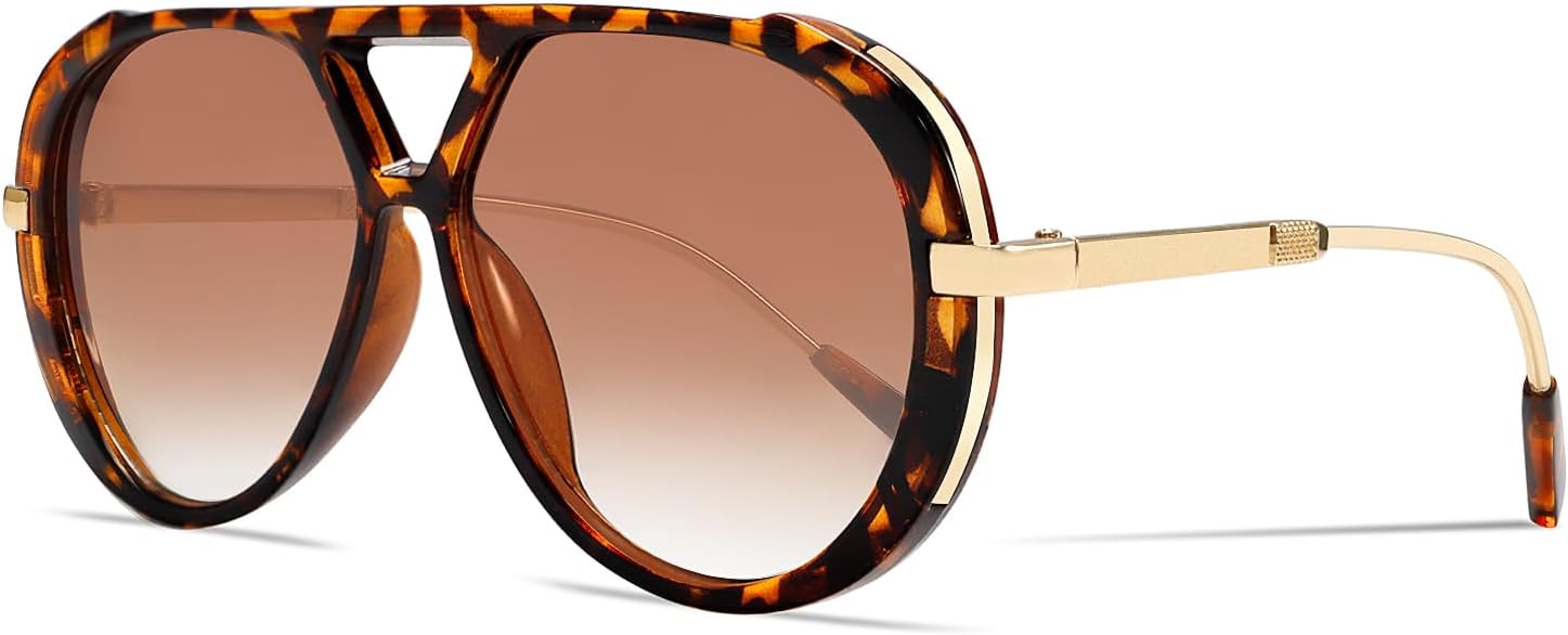 

Ретро золотые солнцезащитные очки-авиаторы для женщин и мужчин, 2025 Металлические большие очки-авиаторы в стиле 70-х, черные солнцезащитные очки GUVIVI, 1pack a Gold Leopard Frame - Gradient Brown Lens