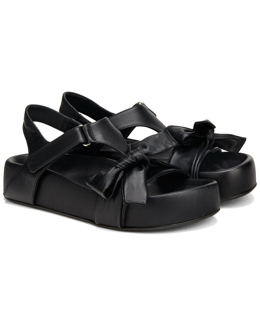AGL Jane Ribbon Leather Sandal, Nero
