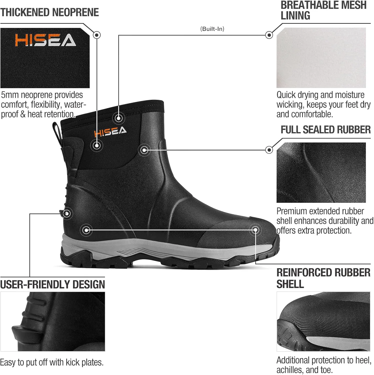 

Мужские сапоги HISEA Upgraded Excursion Pro, дождевые ботинки до щиколотки, резиновые охотничьи сапоги с водонепроницаемой и утепленной неопреновой подкладкой, прочные уличные сапоги для охоты, садоводства, фермерства, рыбалки и работы во дворе,...