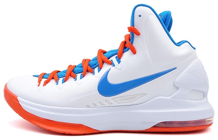 

Баскетбольные кроссовки KD 5 мужские, среднего размера, белые / фото-синие / командно-оранжевые Nike