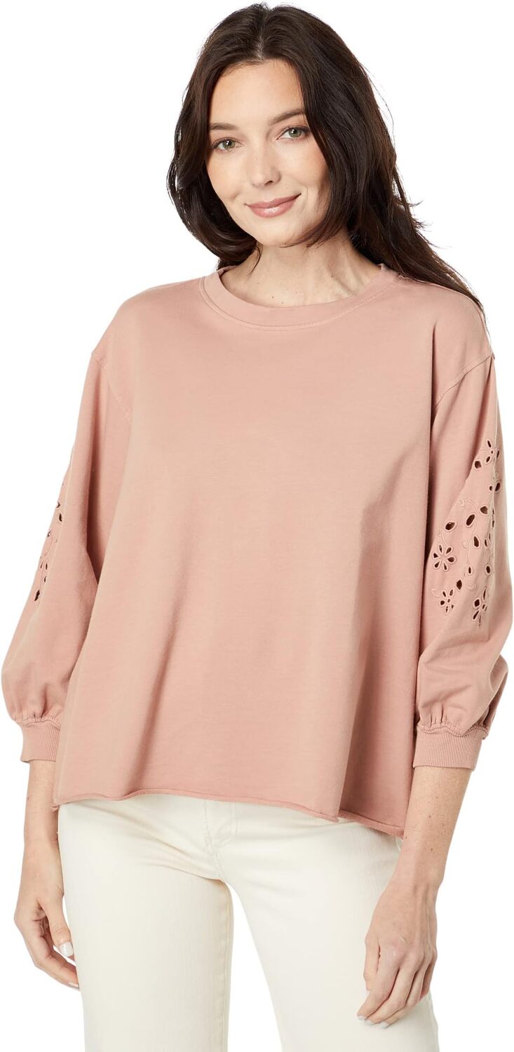 

Толстовка Mod-o-doc Lightweight French Terry 3/4 Puffed Sleeve Crew Neck Top with Cutout Detail, цвет Whisper Clay