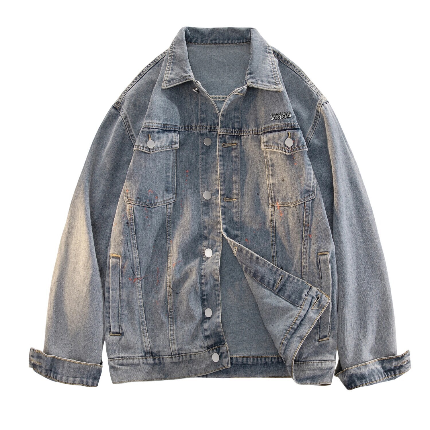 

Double Dealer Стираная и состаренная джинсовая куртка в стиле хип-хоп, Blue[Logo Brooch Style]