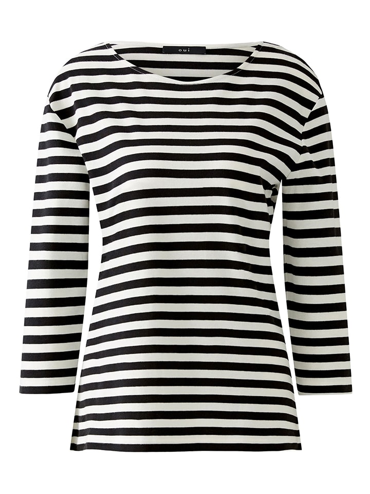 

Oui Футболка с длинными рукавами, черно-кремового цвета