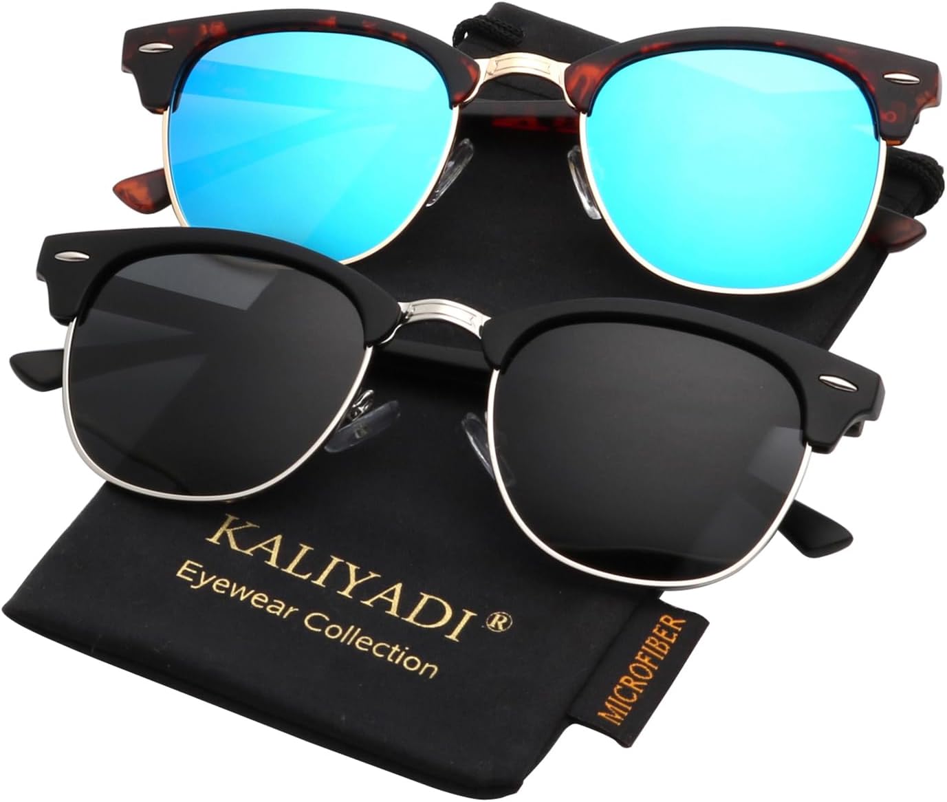 

Поляризованные солнцезащитные очки KALIYADI для мужчин и женщин, полуободковая оправа, солнцезащитные очки для вождения, блокирующие УФ-излучение, A03-(2 Pack) Matte Tortoise | Blue | Golden Rim / Matte Black | Black | Silver Rim