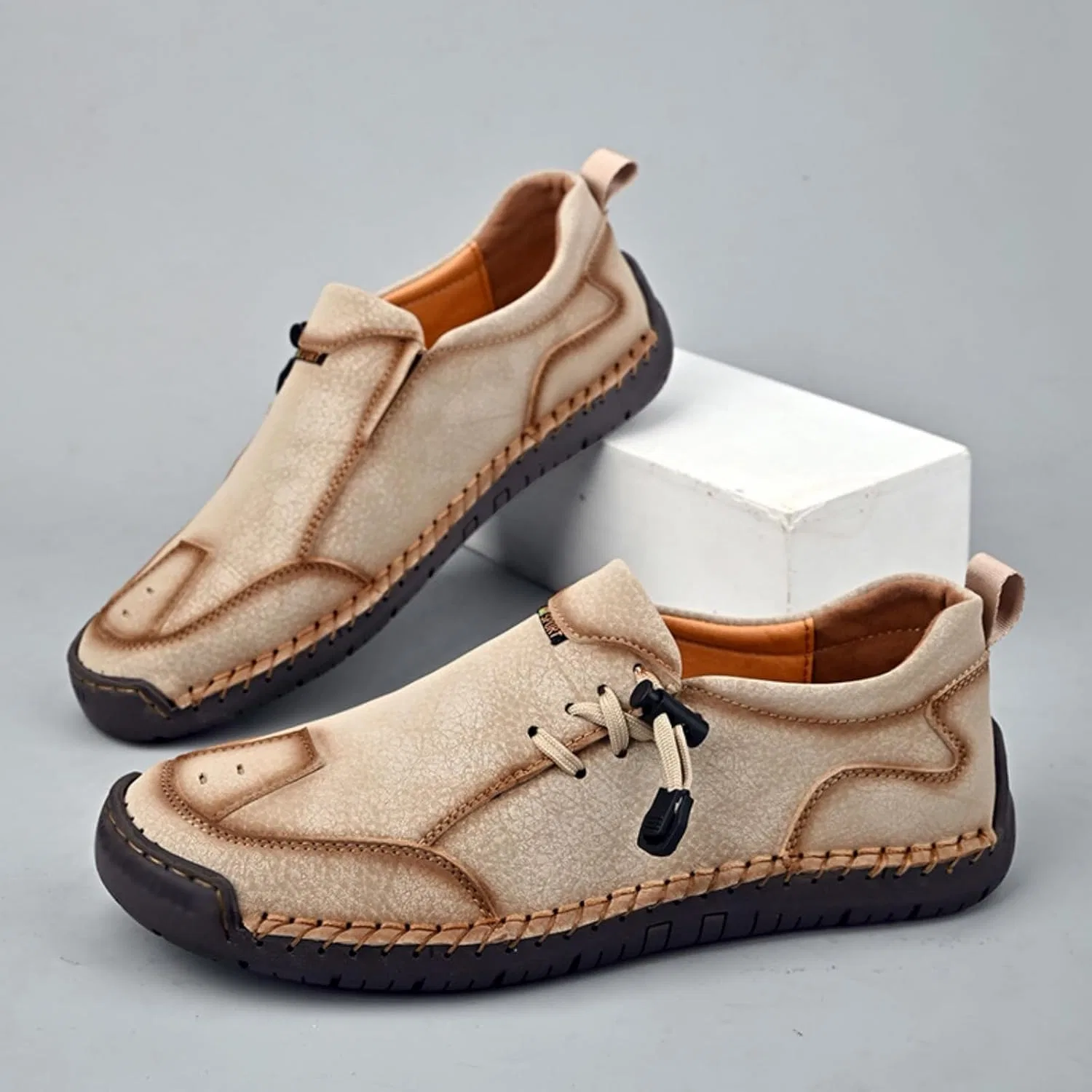 Мужские лоферы на каждый день, кожаные, без бренда, Beige Dwihuizes — фото 4