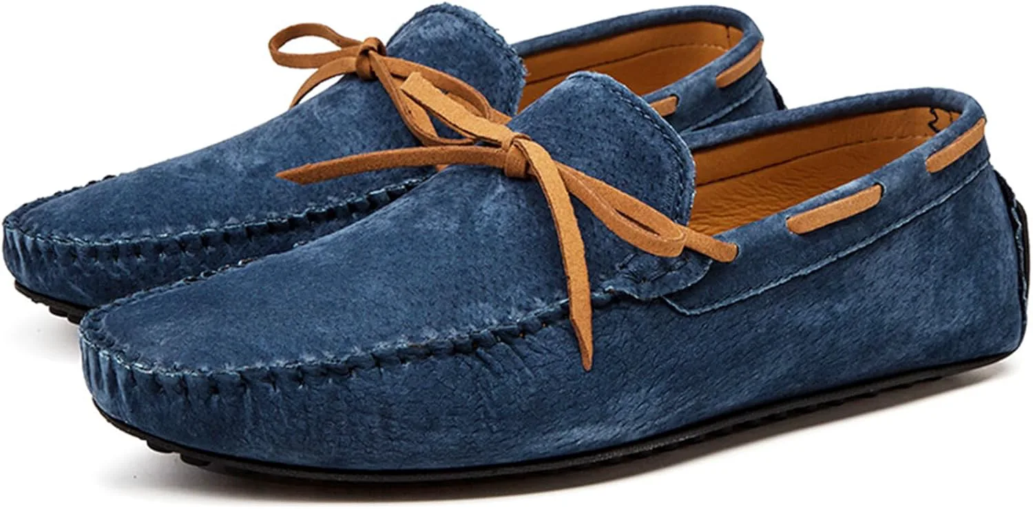 

Мужские мокасины из натуральной кожи, пенни-лоферы, повседневные, на шнуровке, слипоны, мягкие плоские туфли для вождения, комфортные повседневные лодочные туфли GLBDU, синий