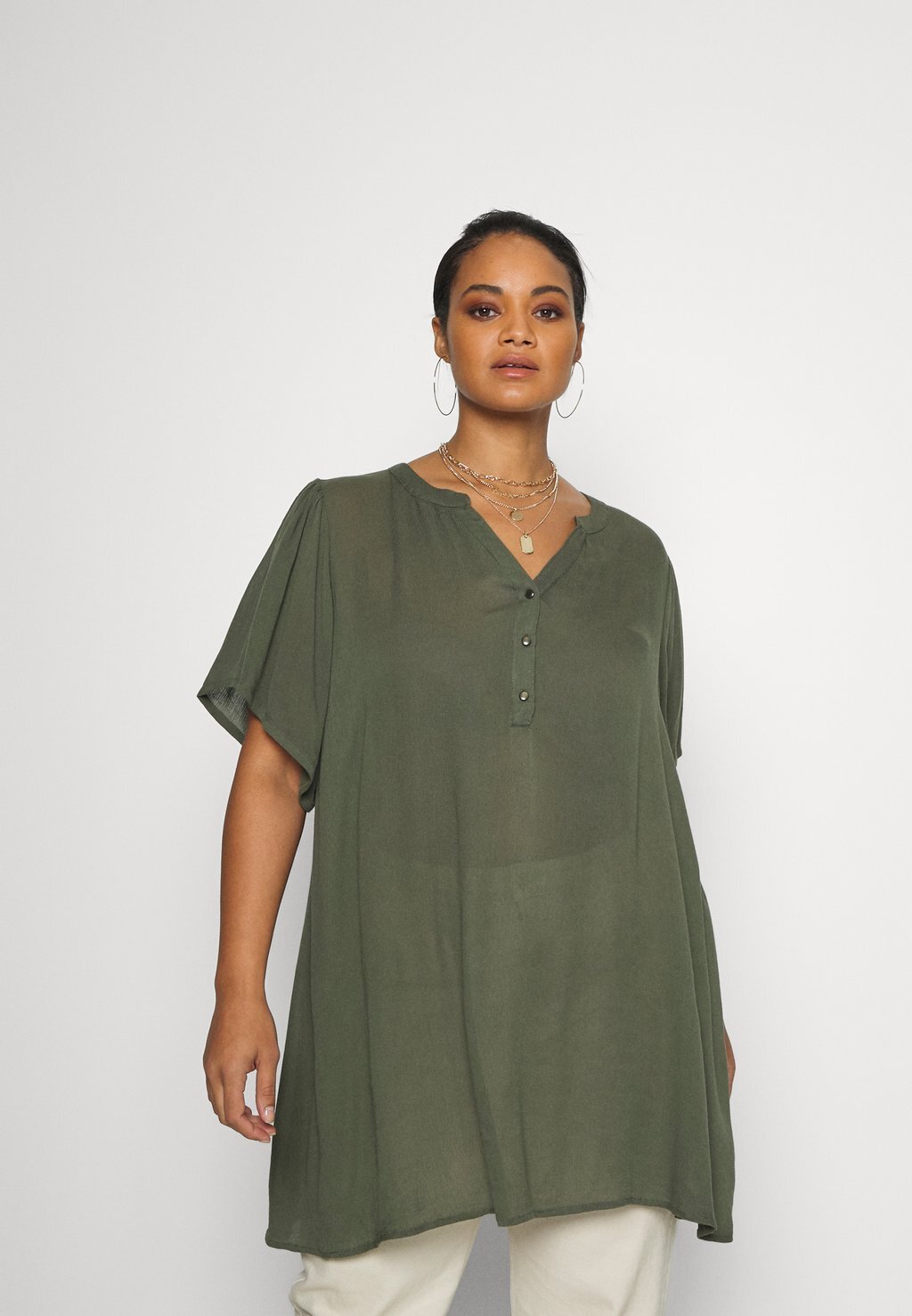 

Блузка Kaffe Curve Kcami Puff, зеленый