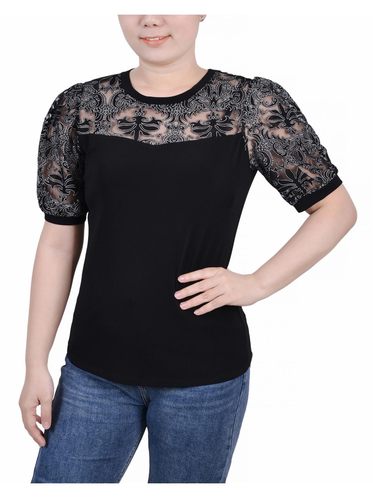 

Женская кружевная блузка с эффектом выгорания Petites NY Collection, черный
