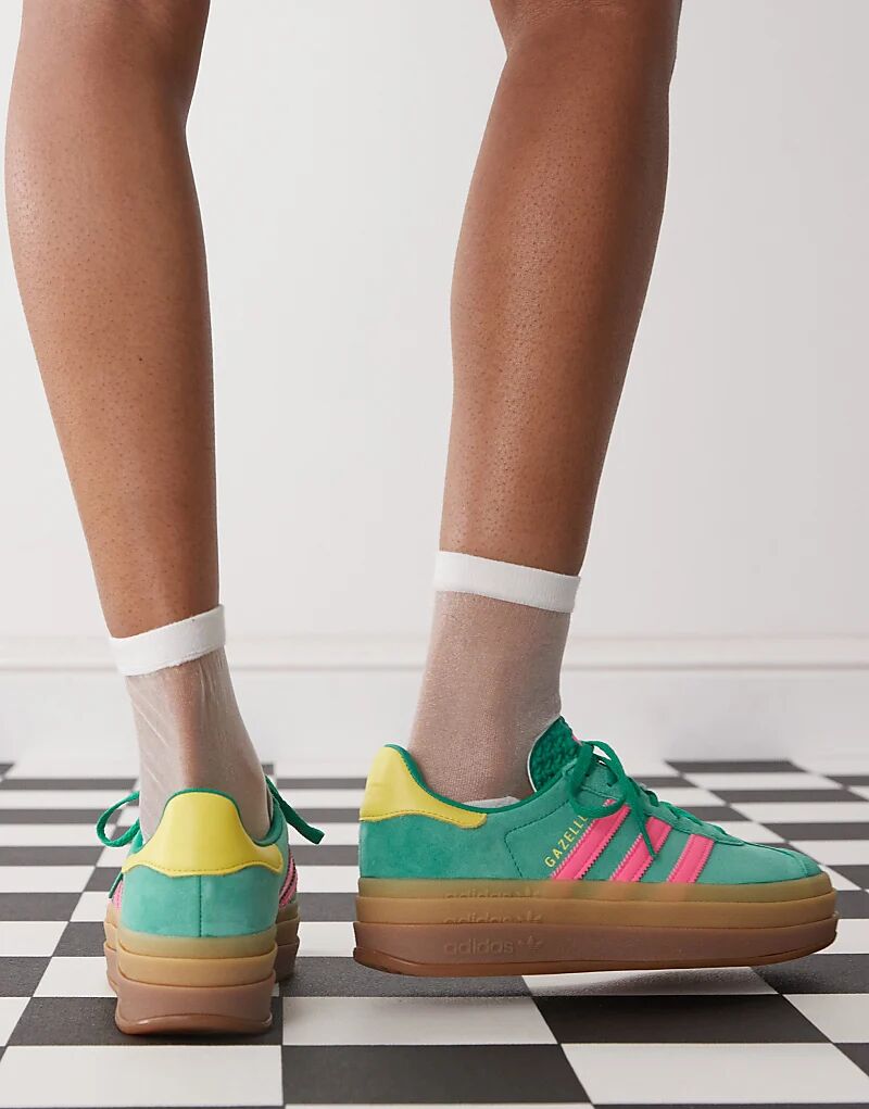 Кроссовки Gazelle Bold на платформе зеленого и розового цвета adidas Originals — фото 4