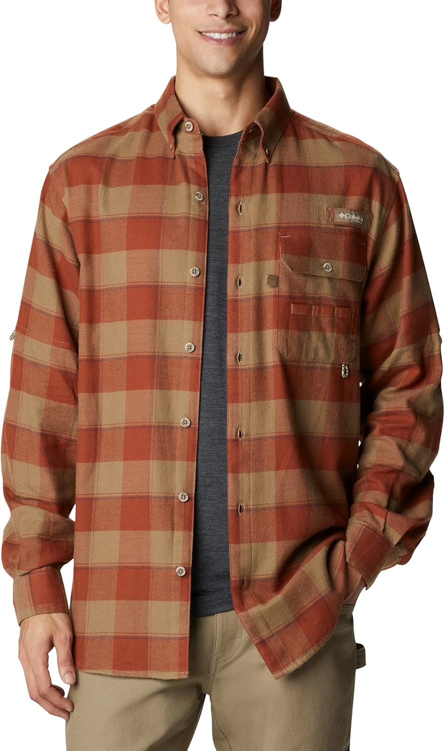 

Мужская фланелевая рубашка Columbia Deschutes River из плотной фланели, утепленная, классический крой., Wood Chunky Plaid