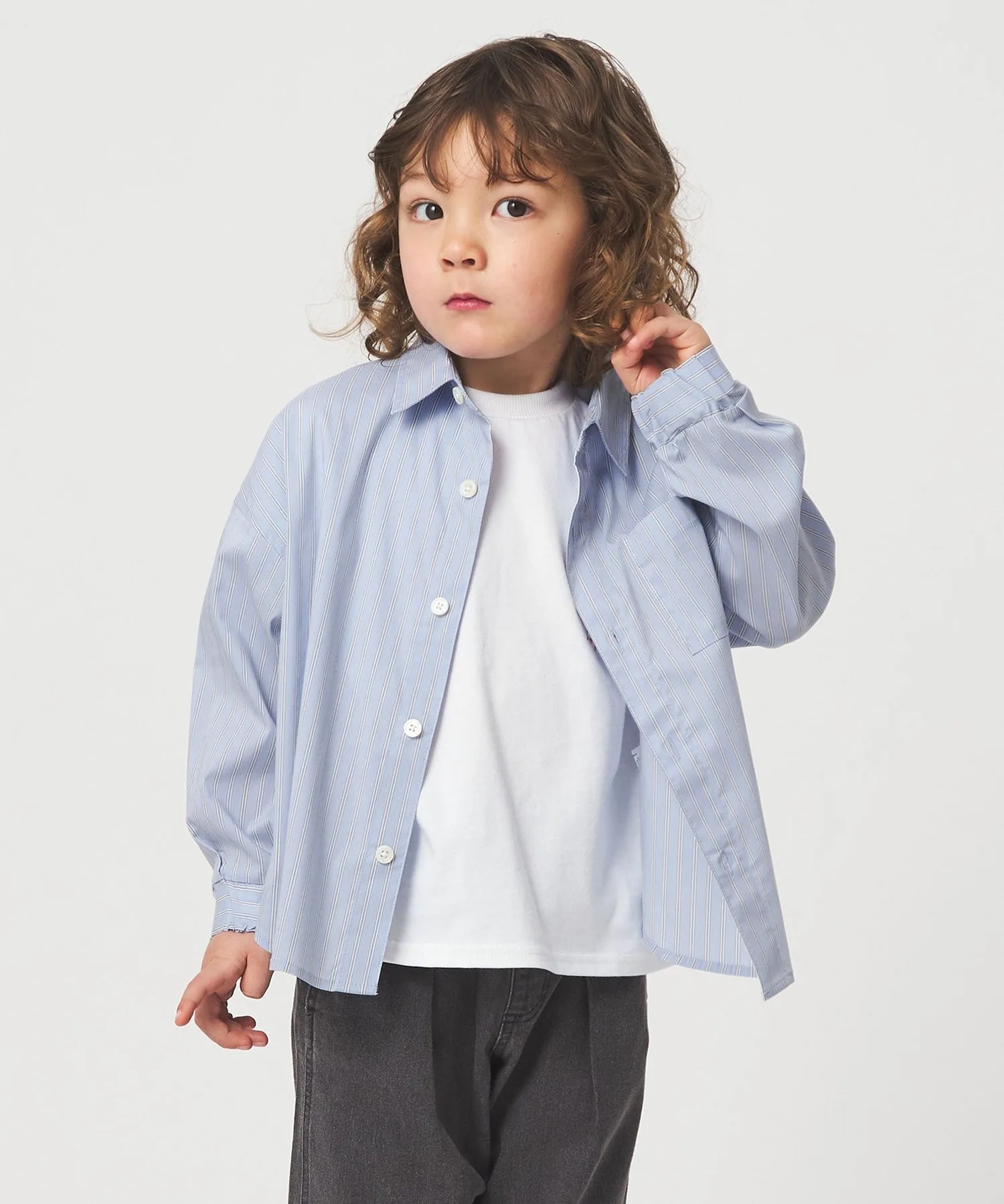Детская рубашка с водоотталкивающим покрытием Stripe Shirt green label relaxing голубая — фото 3