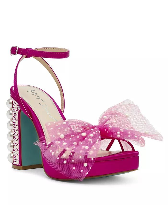 Женские сандалии Lulu на блочном каблуке с сетчатым бантом Betsey Johnson, розовый