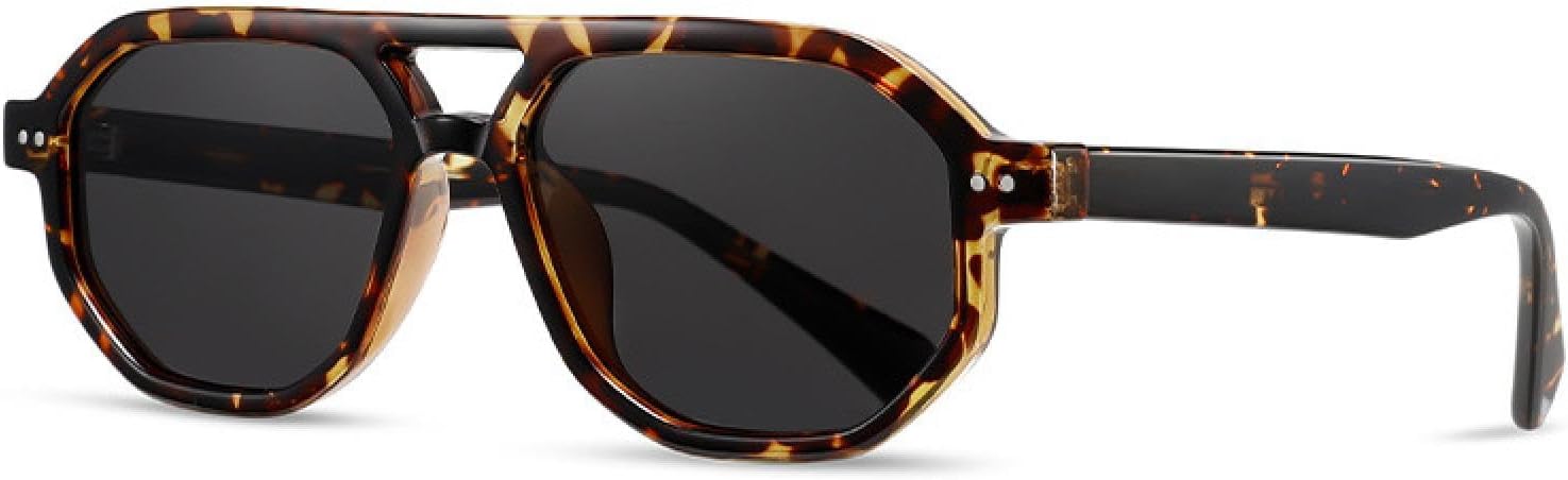 

Ретро-солнцезащитные очки с двойной перемычкой, многоугольные, женские, люксовые, модные, градиентные, с защитой от УФ-излучения UV400, мужские, с заклепками TVTBBVV, Leopard Grey