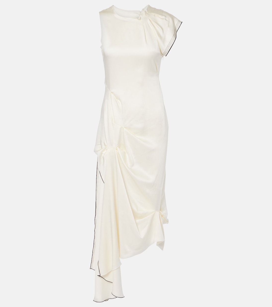 

Платье миди из атласа со сборками и драпировкой Victoria Beckham, слоновая кость