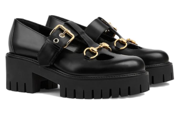 Женские лоферы GUCCI 'Black' на платформе 30 мм с подковой — фото 3
