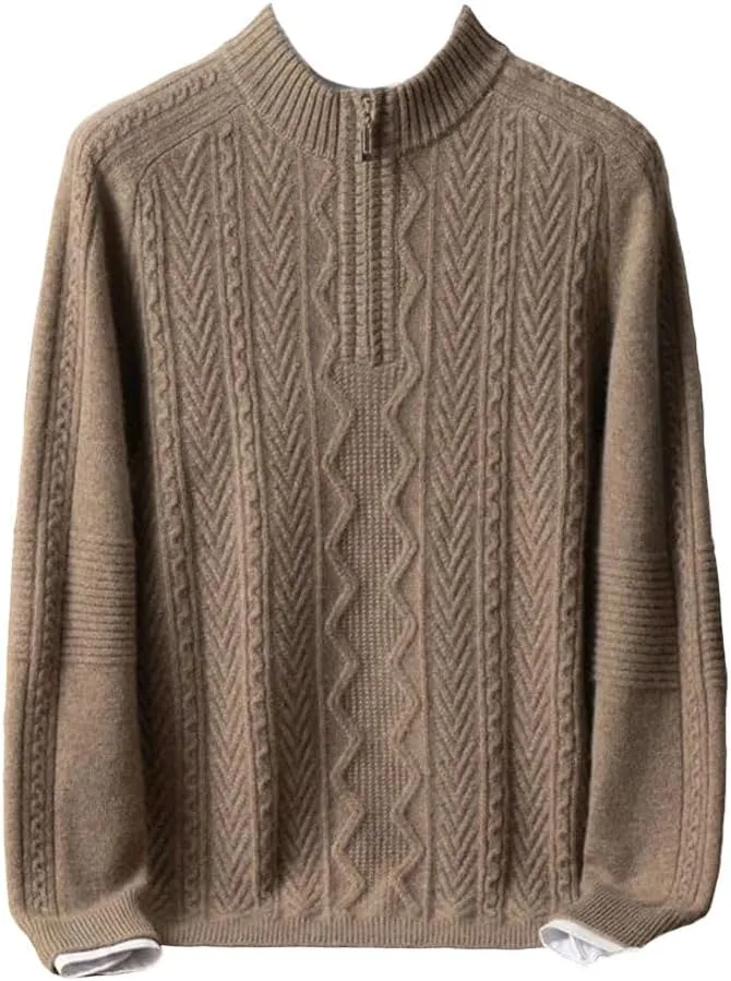 

Мужской утолщенный полу-зип вязаный кашемировый свитер свободного кроя с длинными рукавами