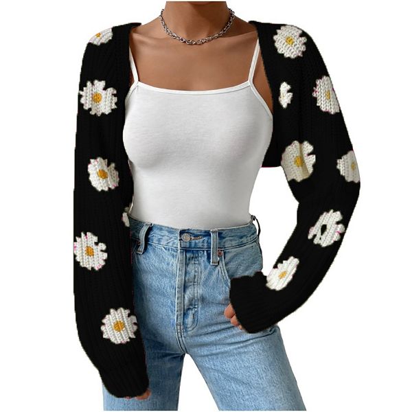 

Женский болеро с открытой передней частью, ребристым узором и длинными рукавами Yesfashion, Black