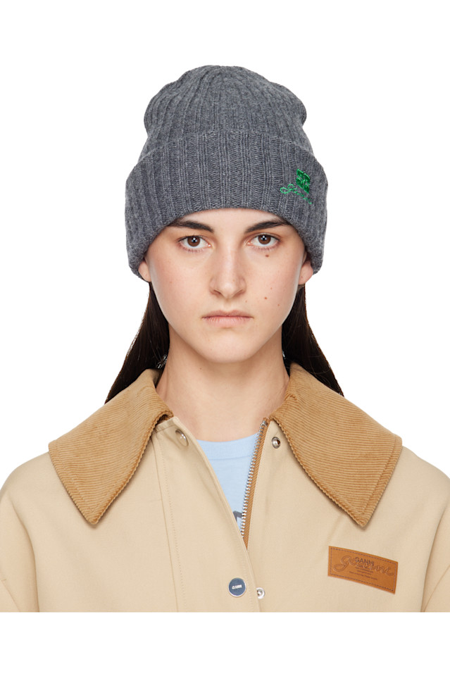 

Ganni Серая шерстяная вязаная шапка