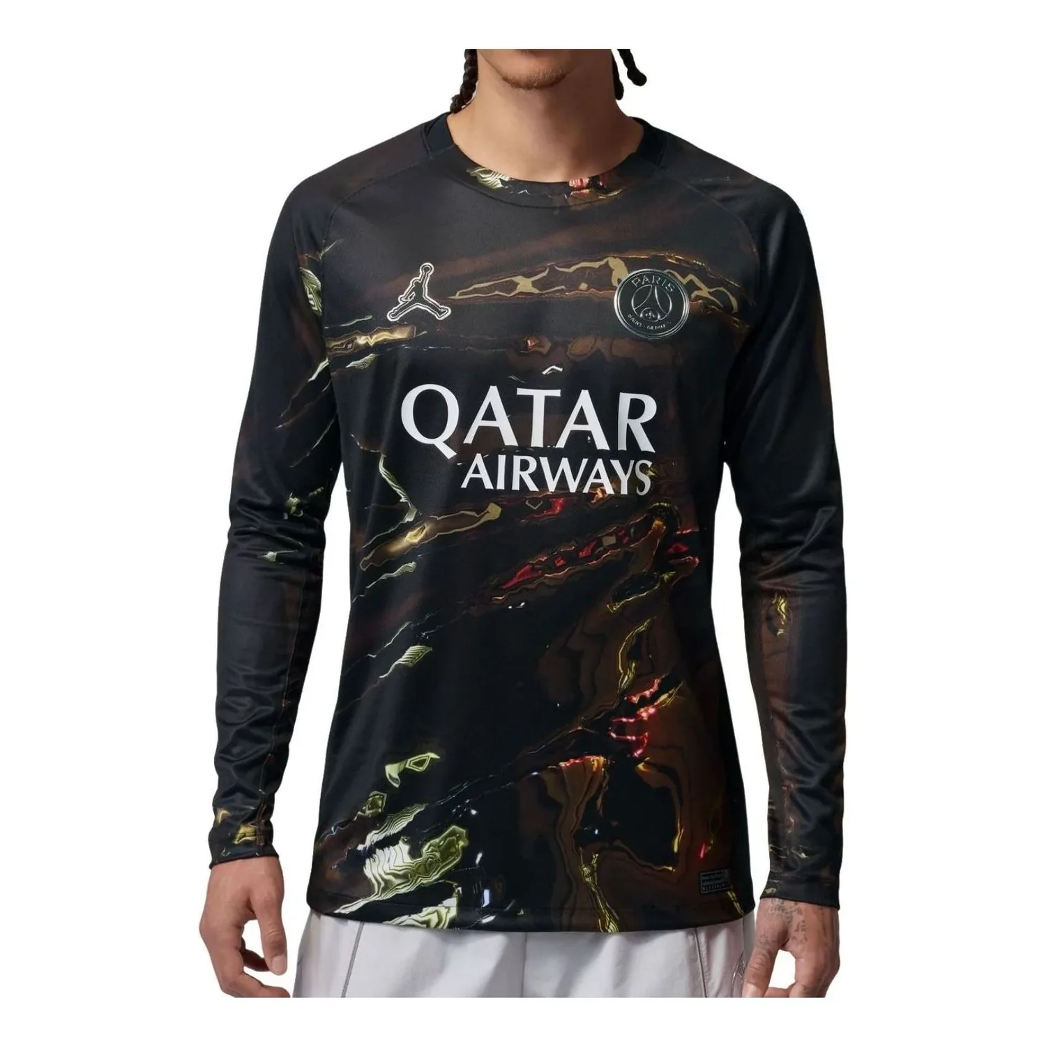Реплика футболки Air Jordan PSG Paris Saint-Germain 2026 Stadium с длинным рукавом, версия 'Night Edition', черный