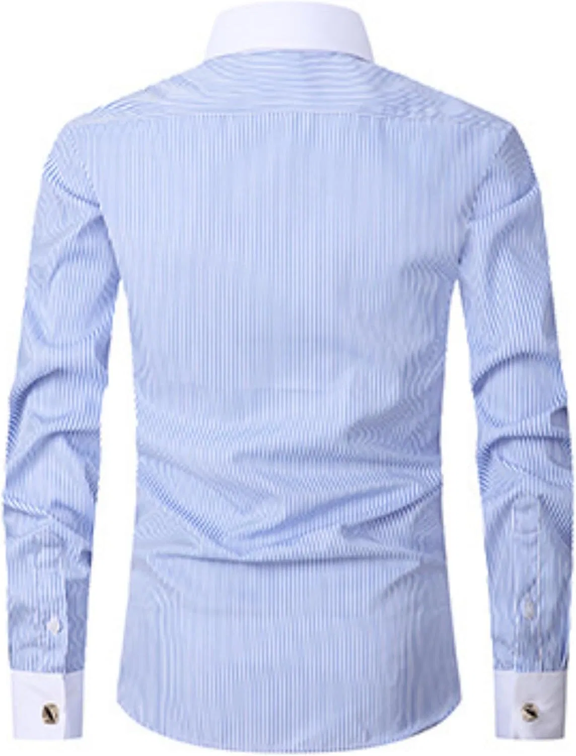 Рубашка мужская для переходной погоды Slim Fit с длинным рукавом на пуговицах Business Casual Generic, синий — фото 4
