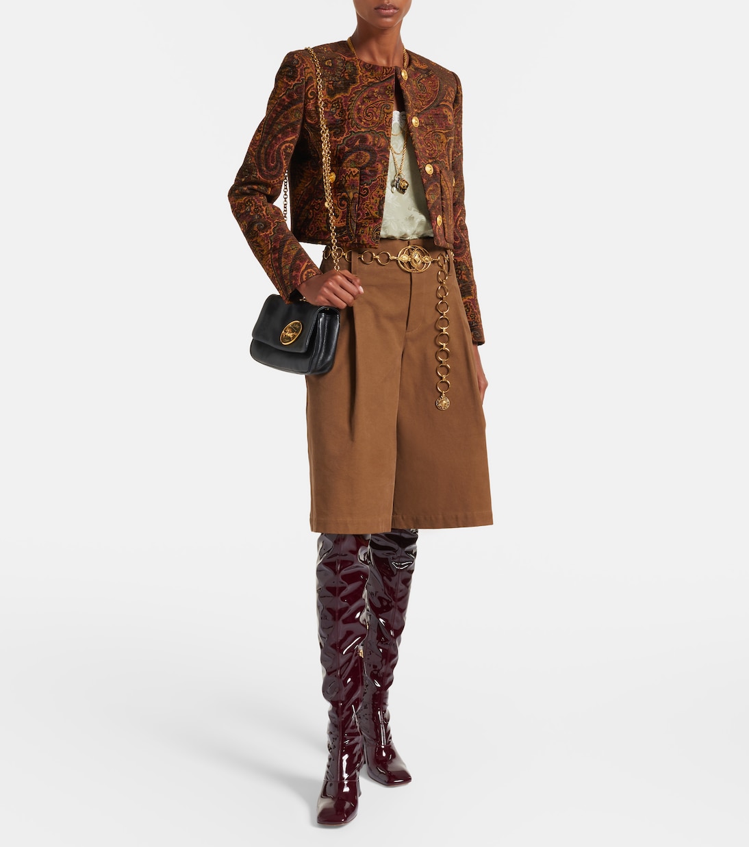 Бермуды из хлопчатобумажной ткани с высокой талией Chloé, Mustard Brown — фото 2