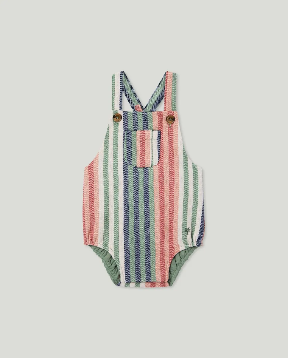 

Комбинезон на бретелях с карманом в елочку, полосатый, для малыша Coconut El Corte Inglés, зеленый