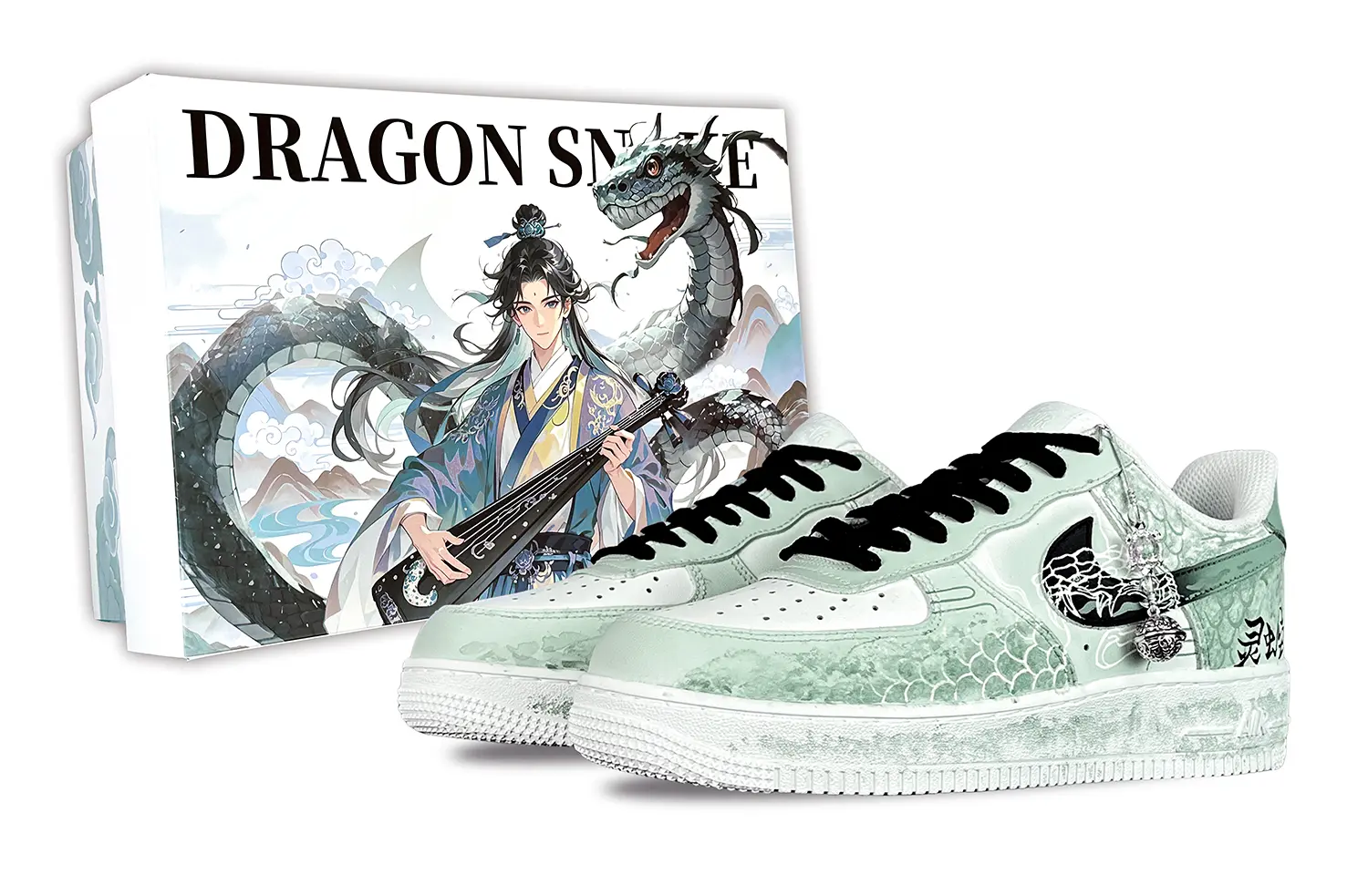 

Nike Кроссовки Air Force 1 Enchanted Realm, Serpent Green, противоскользящие, износостойкие, низкие, мужские, для скейтбординга, белые, зеленые