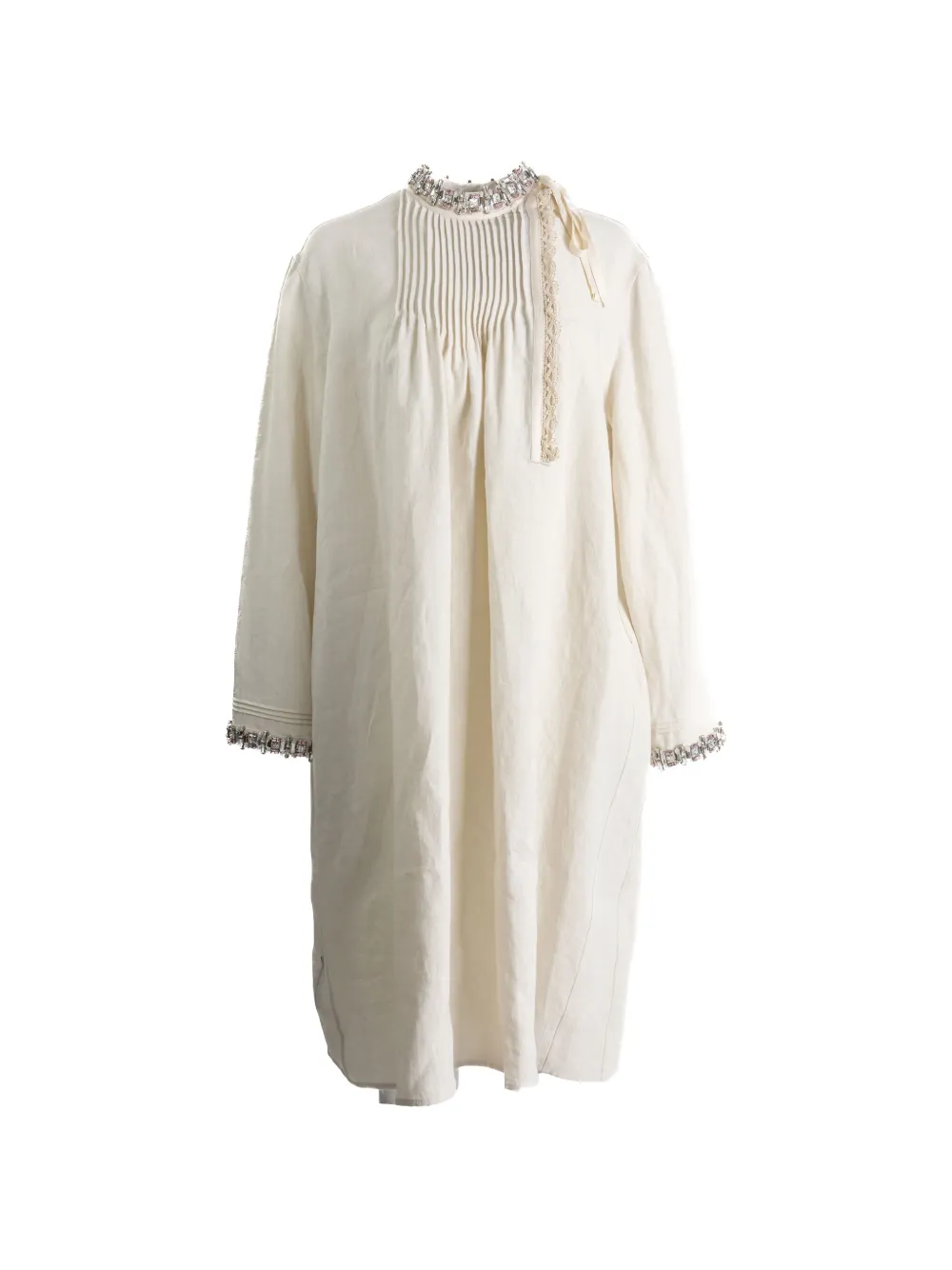 

Платье с плиссировкой и украшенным воротником Prada, бежевый