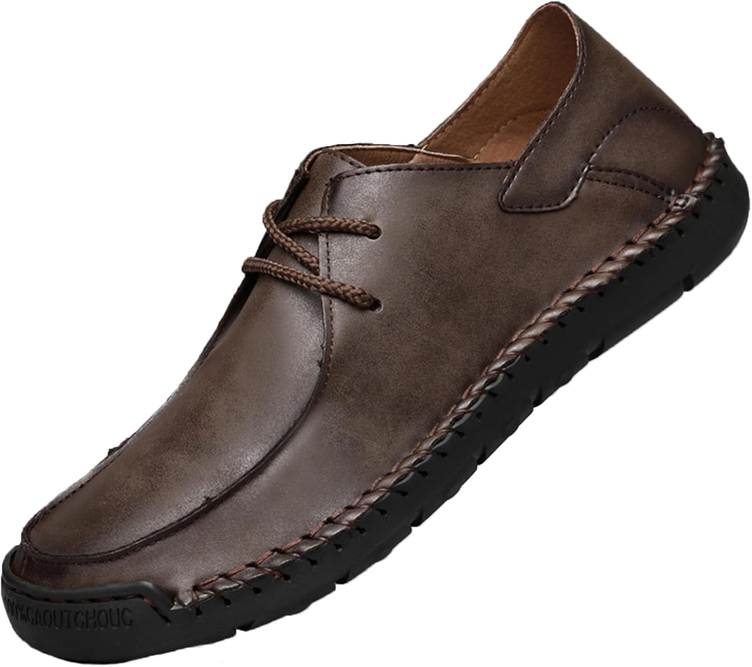 

Мужские лоферы с ручной прошивкой и шнуровкой, кожаные повседневные слипоны, легкие винтажные, противоскользящие, рабочие, и прогулок Angrymonkey, темно-коричневый