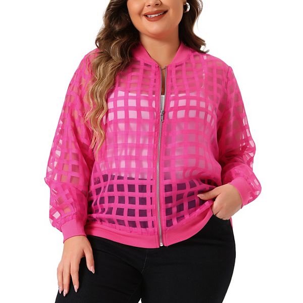 

Женская куртка-бомбер plus size с перфорацией, длинным рукавом и воротником-стойкой на молнии Agnes Orinda