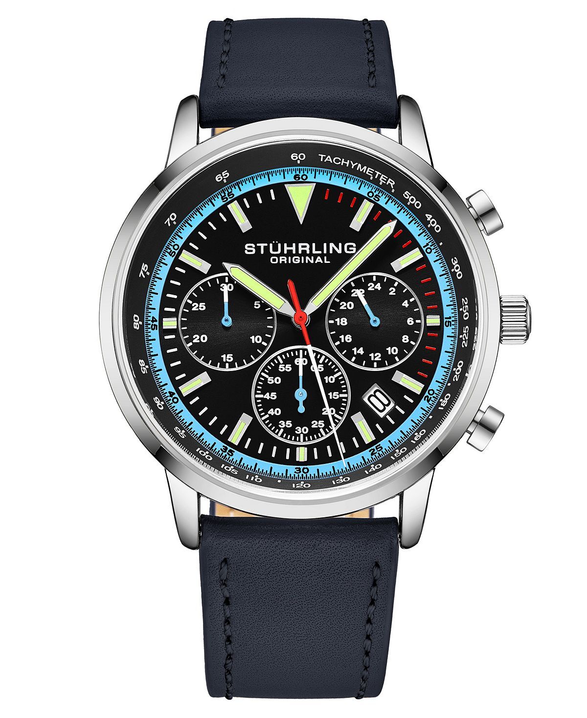 

Мужские часы Chrono Blue из натуральной кожи с ремешком 44 мм Stuhrling